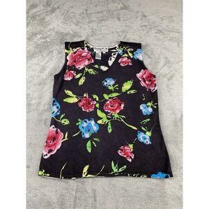 Joseph A Womens Large Blouse Black Floral Sleeveless Silk Rayon C4